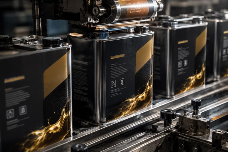 Industrial printing process on premium metal can packaging