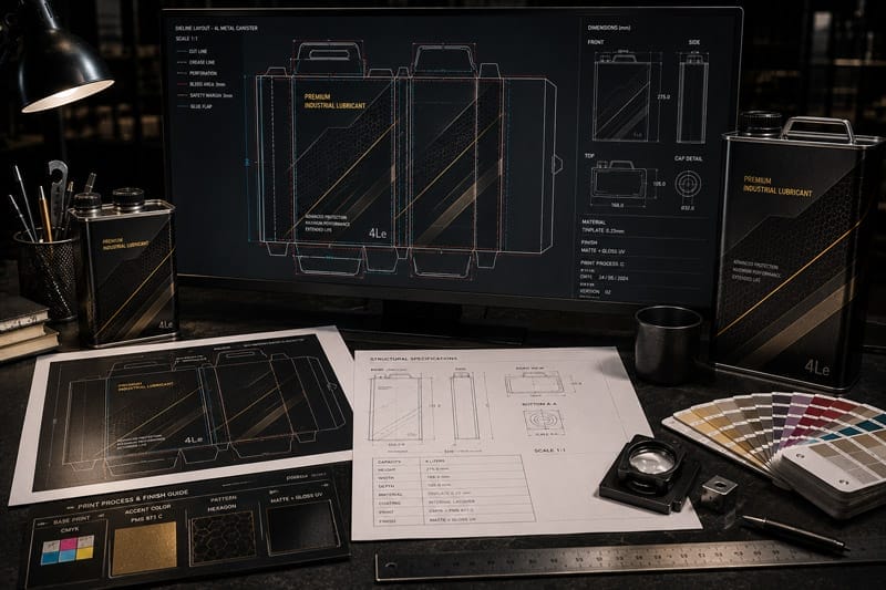 Packaging dieline and structural production blueprint